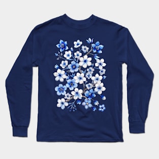 Blue Cherry Blossoms Long Sleeve T-Shirt